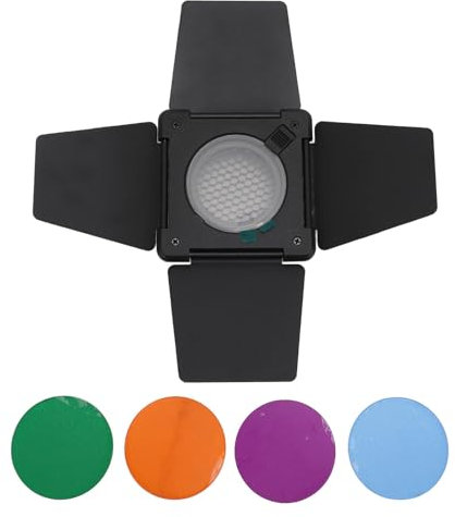 Barn Door & Honeycomb Grid & 4 Color Gel Filters, 4 Leaf Barn Door with 30 Degree Honeycomb Grid for Bowens Mini Mount Video Light Standard Reflector