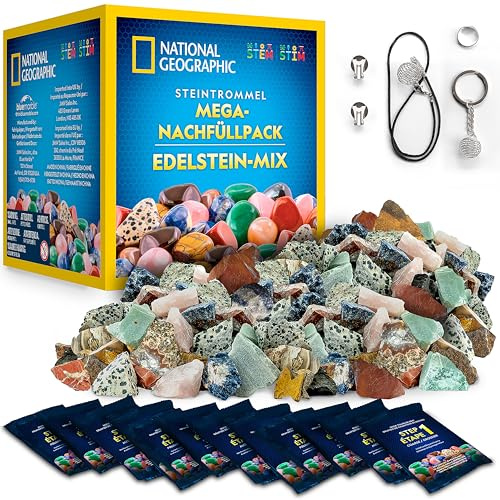 National Geographic Rock Tumbler Refill Kit with 1.36 kg Rough Gems | 1.36 kg Rough Gemstones, Amethyst and Quartz, Rock Tumbler Grit, Rock Polishing Supplies, Tumbling Refill