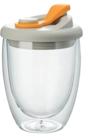 Glass Mug, Coffee Cup with Lid, 350ml Double Wall Glass Transparent