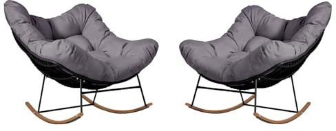 Sundale Outdoor 2-Piece Papasan Rocking Chairs, Outdoor Rocking Recliner Chair Set of 2 with Cushion for Front Porch Garden Patio Backyard, Gray