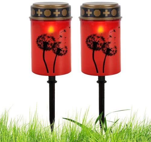 Genérico Lot de 2 lampes à thé décoratives LED pour tombes | Lumière solaire LED imperméable pour décoration de patio, sentier et tombe