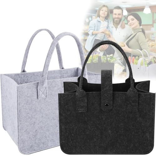 Mockotta 2 Stück Filztaschen Shopper 39x26x20 cm Filztasche Groß | 20L Einkaufstasche Wiederverwendbare Filztaschen,Filztaschen Faltbar Einkaufstasche Filz,Geeignet Einkaufen Mehrzweckgebrauch