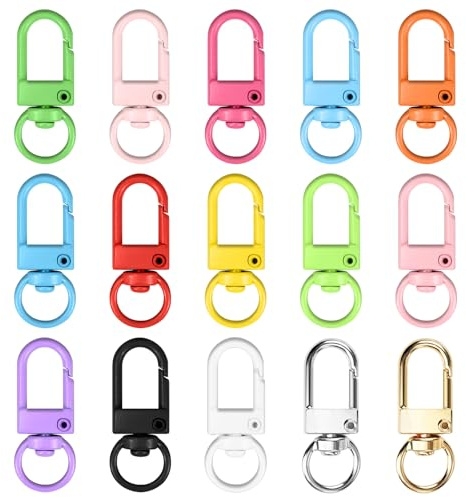 NISENTIA Lot de 15 petits mousquetons colorés - Porte-clés - Pour bricoler, porte-clés, clés, petits - Avec articulation pivotante