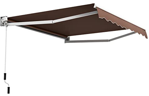 COSTWAY Store Banne Manuel Rétractable de 245 x 200CM Angle Ajustable 40°-100°, Auvent de Terrasse en Aluminium Manivelle Tissu Résistant aux UV et Eau pour Fenêtre Terrasse Balcon (Marron)