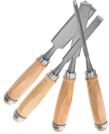 TOPBATHY 4 Piezas Cincel Para Carpintería De Cinceles Para Tallar Madera Cinceles De Carpintero Con Mango De Madera Cincel Para Mortaja Para Tallar, Modelar y Esculpir