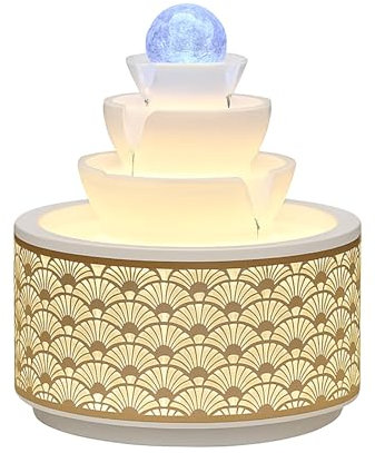 lyxamjrzyp Fontaine Interieur, Cascade de Bureau, Fontaines Zen DéCorative avec Boule de Cristal LED, pour Bureau, Maison et Salon de Thé(White,Large)