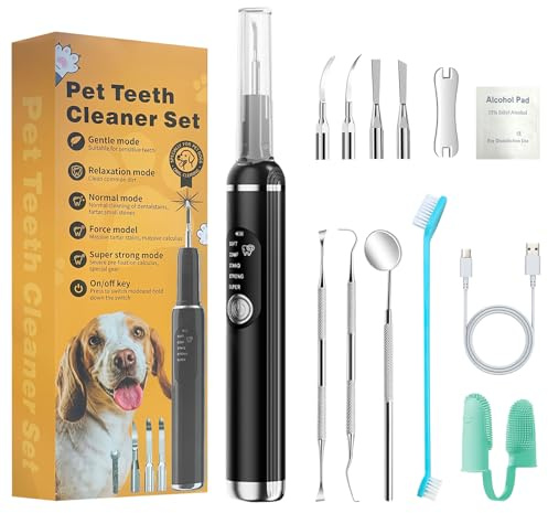 CIGAA Zahnsteinentferner, Zahnreiniger für Haustiere, Hund Zahnreinigung Kit, 5 einstellbare Modi Katzen Zahnreinigung Tools, Hund Zahnreinigung Set mit LED-Licht