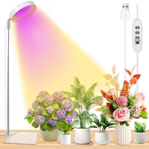 PQETBV Lampada per Piante, Luce a LED per Piante da Interno 3050K con Timer 3/9/12H, 10 Livelli di Luminosità, 3 Modalità di Luce, per Lampada di Crescita a Spettro Completo di Piccole Piantes(Bianca)