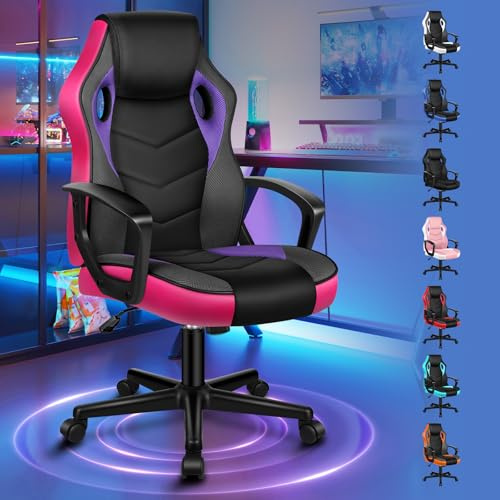 ALFORDSON Silla Gaming de Oficina Ergonómica Regulable con Ruedas, Racing Silla de Escritorio de Piel Sintética y Malla Transpirable, Asiento basculante y Altura Regulable, Soporta 150 kg(Morada)