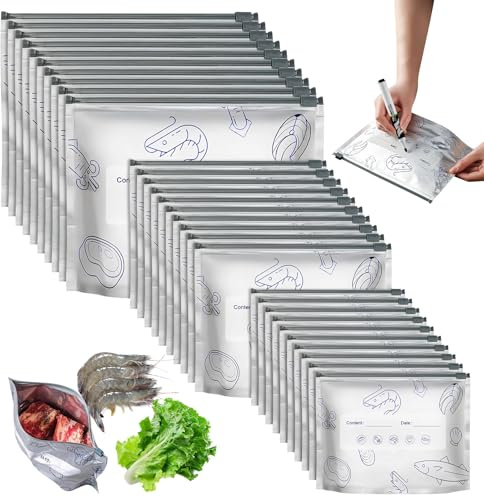 30pcs Gefrierbeutel Zipper,Zip Beutel,Lebensmittelspeicherbeutel,Wiederverwendbare Verschließbare Aufbewahrungsbeutel aus Aluminiumfolie, Geeignet zur Lagerung von Fleisch, Gemüse und Obst