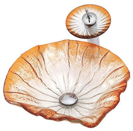 ZYCDP Glaswaschbecken Bad Waschbecken Ohne Hahnloch mit Armatur 440 X 440 X 145 mm Orange Farbe
