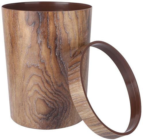 Beavorty Papelera Vintage Veta de Madera de 14 Litros, Cubo de Basura Redondo Grande de Pp sin Olor, Adecuado para Sala de Estar, Cocina y Dormitorio, Cubo Doméstico Multifuncional Hogar