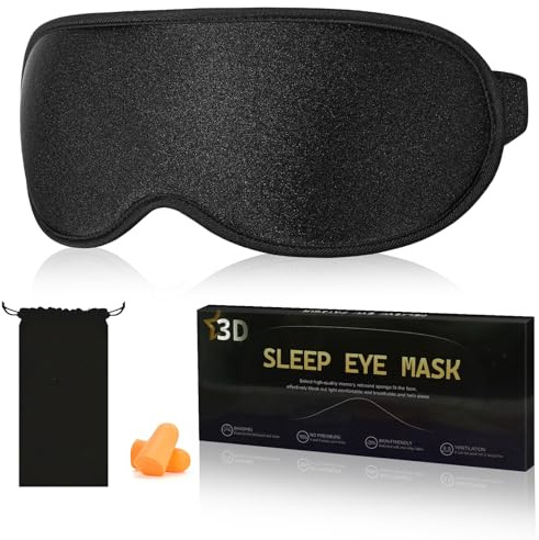 Mujigaga Masque de Nuit, 3D Masque de Sommeil pour Hommes et Femmes, Cache Yeux Anti-Lumière, Zéro Pression Oculaire, Confortable Réglable pour Dormir, la Méditation, Comprend deux bouchons d'oreille