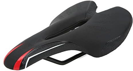 Cubierta de sillín para Bicicleta, cojín de sillín Hueco de Alta Elasticidad para Bicicleta de montaña, Almohadilla de sillín Transpirable con Espuma viscoelástica y látex para (911-2 Negro Rojo)