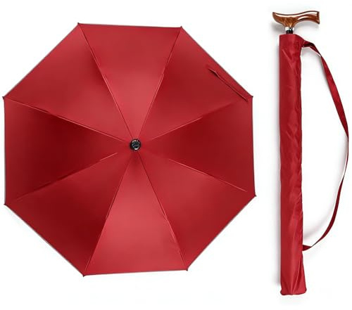 HEFJIAYCIQ Ombrello bastone da passeggio 2 in 1, Bastone da passeggio antiscivolo regolabile in altezza, Ombrello da passeggio sicuro per la città e l'uso all'aperto,Rosso,76~80cm/30~31inch