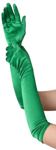 SoWest Ladies Long Satin Opera Gloves – Elbow Length Fancy Dress Green Gloves for Women | 1920s Burlesque Bridal Prom Evening Party Costume Accessories