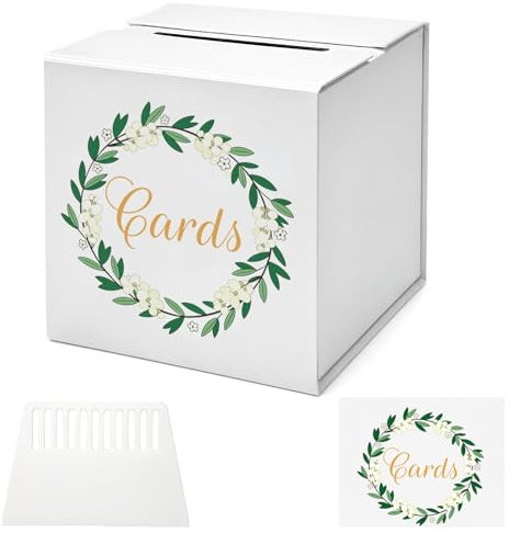 Geschenkbox, Gastgeschenk, Hochzeitsbox, Geldbox, Kartenbox - 21 x 21 x 21 cm - Geschenkkartenbox für Hochzeitsempfänge, Geburtstage, Abschlussfeiern, Braut- oder Babypartys (White flower)