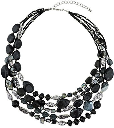 Bocar Multi Layer 5 Strang Statement Kragen Perlenkette für Frauen Geschenk (NK-10376-black)