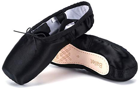 Professioneller Tanzschuh für Damen und Mädchen, Schwarz & Rot & Rosa, Ballettschuhe (mit Zehenpolstern und Tragetasche) – Normale Sohle, Schwarz, 39 EU