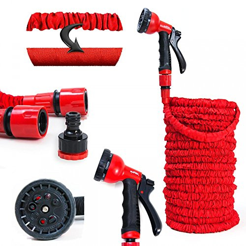 Grafner Tuyau flexible de 30 m, noyau en latex triple couche, avec douchette multifonction souple à 8 voies, pas d'espace, connecteurs massifs, rouge