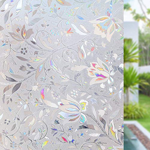 Volcanics Privacy Window Film Decorative Window Cling Glass Film Reflective 3D Window Film 44.5 x 200CM Non-Adhesive Window Stickers Static Cling