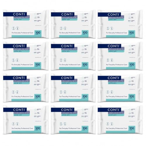Conti Super Soft - Patient Cleansing Dry Wipes, Ultimate Softness & Absorbency, Ideal for Sensitive Fragile Skin, Wipe Size 32cm x 30cm, 100 Wipes Per Pack - 12 Pack
