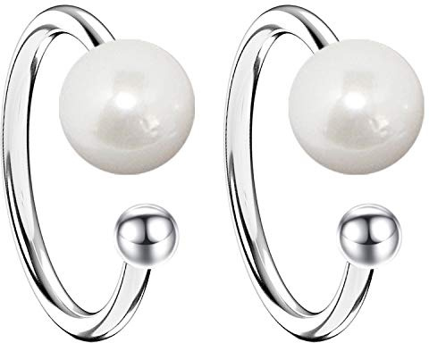 MYA art Set Damen Ohrklemme Ohrringe 925 Silber mit Perle Kugel Ear Cuff Ohrring Fake Ohr Helix Tragus Cartilage Nase Lippe Piercing Ring Perlen Dünn Weiß