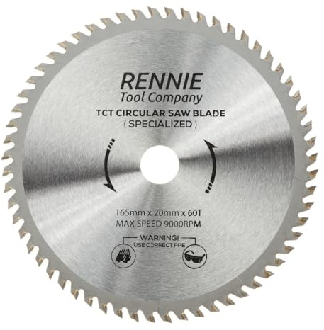 Rennie Tool 165mm x 20mm x 60T TCT Cordless Circular Wood Saw Blade. Fits Bosch Makita Ryobi Dewalt DC390, DWE007, DCS391, DC391N Circular Saws etc, Thin Kerf 165mm Cordless Circular Wood Saw Blade