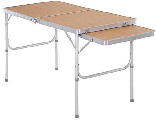 Outsunny Mesa Plegable de Camping Portátil con ala Abatible Mesa de Picnic de Encimera MDF Estructura Ligera de Aluminio Carga 30kg Altura Ajustable 153x60x39/71 cm