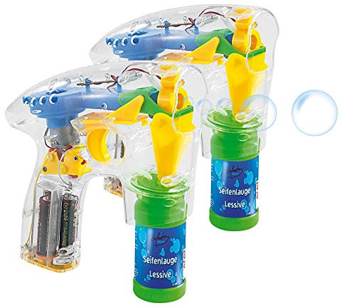 infactory Seifenblasen Hochzeit: 2er-Set Seifenblasenpistolen mit LEDs je inkl. 2X Seifenblasenlösung (Seifenblasenpistole Hochzeit, Seifenblasenpistole Kinder, Geburtstag)