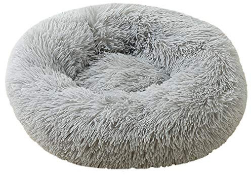 Chickwin Chickw1 Hundebett rund Hundekissen Plüsch weichem Hundesofa rutschfest Base Katzenbett Donut Größe und Farbe wählbar (Hellgrau,70CM)