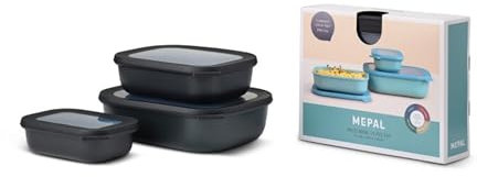 Mepal Multischale Cirqula Rectangular 3-teiliges Set - Mikrowellen Geschir - Geignet als Aufbewahrungsbox, Kuhlschrank, Gefrierschrank & Mikrowellengeschirr - 500, 1000 & 2000 ml - Nordic black