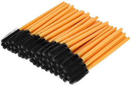 LKJYBG Einweg-Mascara-Stäbe für Wimpernverlängerung, 50 Stück, Silikon-Wimpernbürste mit goldenem Stab und schwarzem Kopf