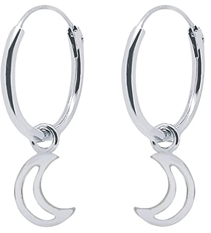 ENTREPLATA Aros Plata de Ley 925 Pendientes Modernos Hipoalergénicos Criollas Mujer Aretes con Colgantes Media Luna Calada