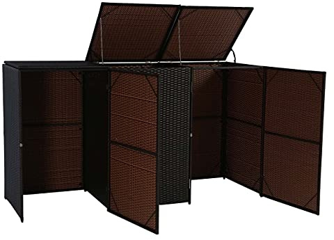 Mendler 3er-Mülltonnenverkleidung HWC-E25 Poly-Rattan 3x120l - braun | Mülltonnenbox, Mülltonnenabdeckung