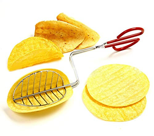 Tacos Maker Edelstahl Taco Zange, Taco Shells Maker Kartoffelchips Maker mit Griff Verbrühungsschutz, für hausgemachte Tortilla und Kartoffelchips Selber Machen