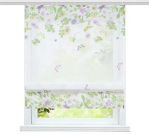 ESLIR Raffrollo mit Klettband Wohnzimmer Raffgardine Voile Gardinen Modern Bändchenrollo Vorhänge mit Schmetterling Muster BxH 80x140cm 1 Stück