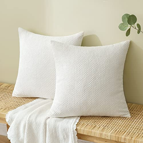 EMEMA Kordsamt Kissenbezug Dekorative Granulat Sofakissen Dekokissen Kissenbezüge Kissenhülle Couchkissen Überwurf Kissen Bezug Zierkissen für Couch Sofa Wohnzimmer 2er Set 40x40 cm Weiß