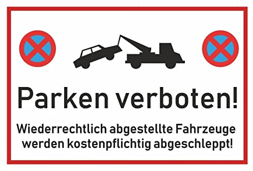 Samunshi® Aufkleber Parken verboten Weiß - Schild Sticker Hinweisschild Warnschild Vorsicht Parkverbot Halte verbot - 25x16,8cm mehrfarbig