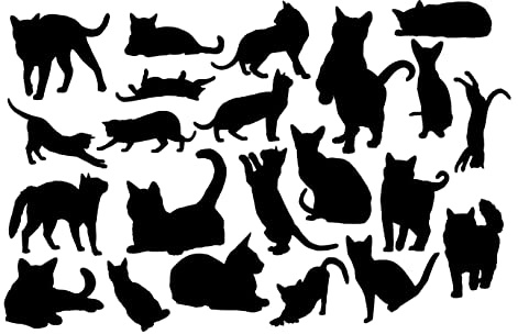 2 x Sheets of 22 Cat Feline Pet Silhouette Cute Stickers - Scrapbook Accessories - Car Decal - Water Bottles - Fun Gifts for Women - Labels (Black, 21cm x 14cm (Total Sheet Size))