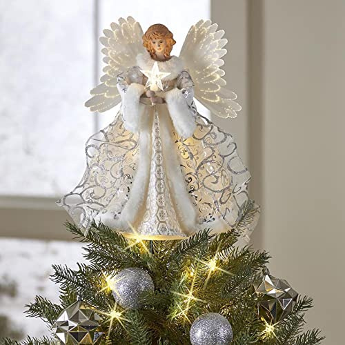 LINGJIONG Punta LED a Forma di Angelo per Albero di Natale con Fate - Decorazione Natalizia, 25 x 20 cm
