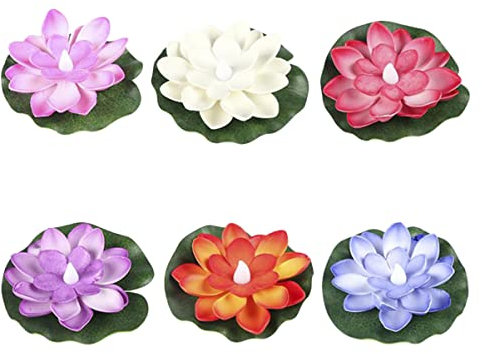 Uonlytech Flores Flotantes de Artificial para Estanques y Acuarios 6 Piezas Decoración de Mesa y Jardín Plantas de Plástico Reutilizables Centro de Mesa para Piscina Flor de Lirio Decorativa