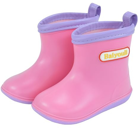 Baiyouli Stivali Pioggia Bambini Impermeabili Antiscivolo Stivaletti Gomma PVC Leggeri Galosce Bambino Bambina Unisex 1-6 Anni, Rosa, 22 EU