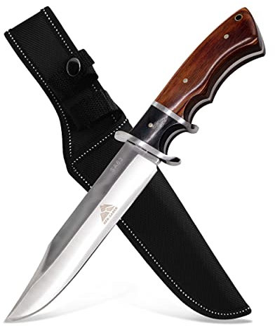 by GER-SABER Jagdmesser festehende Clip-Point-Klinge inkl. Gürtelholster 28,5cm Einhandmesser - Outdoor Messer für jedes Abenteuer, Survival Bowiemesser für Camping, Jagd, Wandern und mehr (SA63)