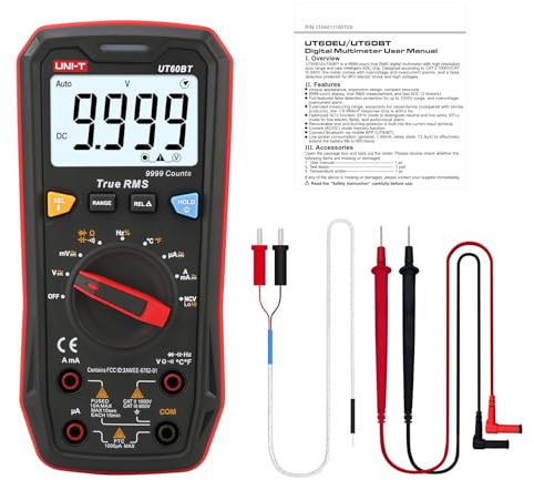 UNI-T Multimeter Tester True RMS UT60BT Temperature Measurement,NCV,Duty Cycle,Diode Test,Digital Voltmeter & Ohm Meter,Smart Multimeter 1000V for Electrical Troubleshooting