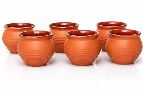Handgefertigtes traditionelles Kulhar Kulhad Chai Tee Kaffeetasse Tasse Cantaritos Set aus 6 glasierten Erdgeschirr glänzend Finish Clay Terrakotta Handwerkstudios Töpferwaren Braunes Bazaar Mug