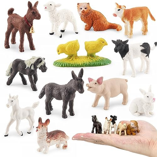 iftnotea 12PCS Mini Farm Animal Toy Figurines - Tiny Plastic Barn Animals Figures with Little Horse Cow Dog Cat - Cake Topper for Kids Toddlers 3 4 5 6 7 8