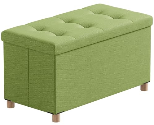 BRIAN & DANY Sitzbank mit Stauraum, Faltbar Sitzhocker mit Beinen, hocker mit stauraum, für Wohnzimmer Schlafzimmer Flur, ​Grün, 76 x 38 x 38 cm