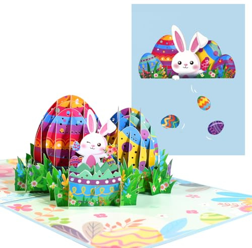 CNLITIHEKA Biglietto pop-up con uova di Pasqua, biglietti di Pasqua, biglietto di auguri di Pasqua pop-up, biglietti di auguri di Pasqua 3D, biglietti fatti a mano, biglietti pop-up con busta e note