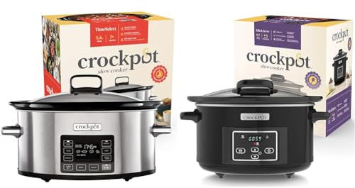 Crockpot TimeSelect Digital Slow Cooker | Programmable Digital Display | 5.6 L | Keep Warm Function & Lift and Serve Digital Slow Cooker with Hinged Lid and Programmable Countdown Timer | 4.7 L
